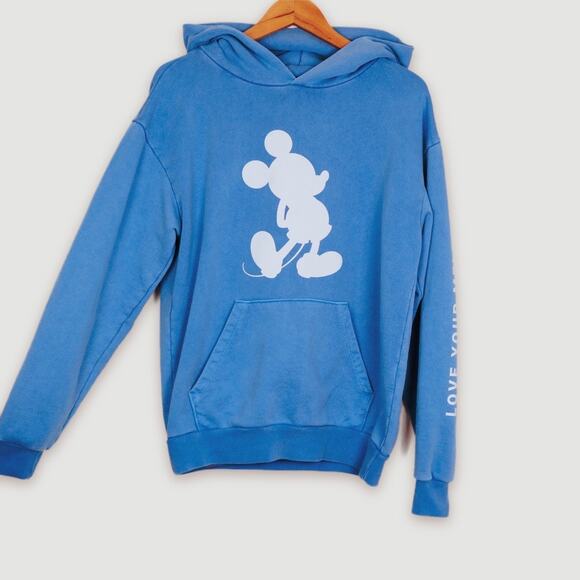 Disney X Love Your Melon Size XS Hoodie Oversize Mickey Blue White - Picture 1 of 12
